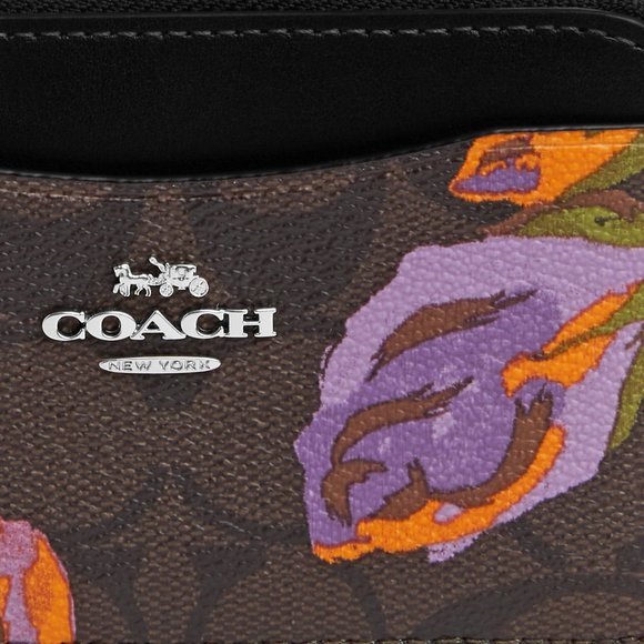 🌸 Coach Multifunction Card Case In Signature Canvas With Rose Print - Picture 3 of 10